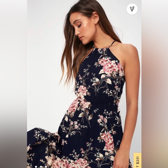 Feel the Music Midnight Blue Floral Print Maxi Dress | Lulu’s | NWT - Picture 4 of 4